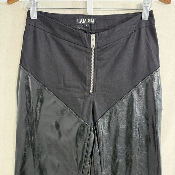 I.AM.GIA Faux Leather Pants Black Flare High Waist Moto Zipper Front Size Small - Picture 4 of 10
